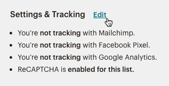 Klicke auf im Abschnitt „Settings & Tracking“ (Einstellungen und Tracking) auf „Edit“ (Bearbeiten).