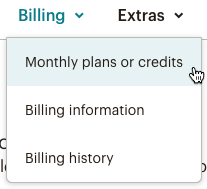 billing drop-down menu with cursor over monthly plans or credits