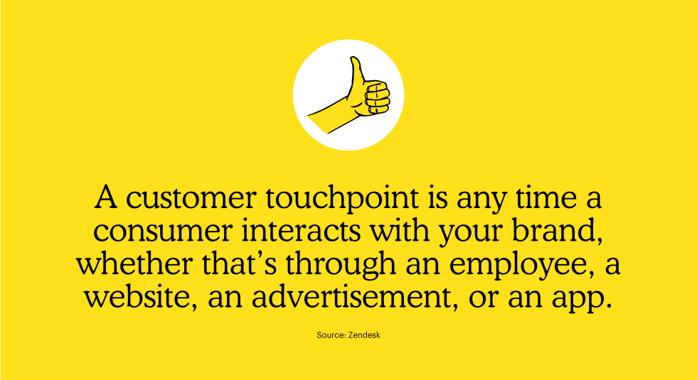 A customer touchpoint is any time a consumer interacts with your brand, whether that’s through an employee, a website, an advertisement, or an app.