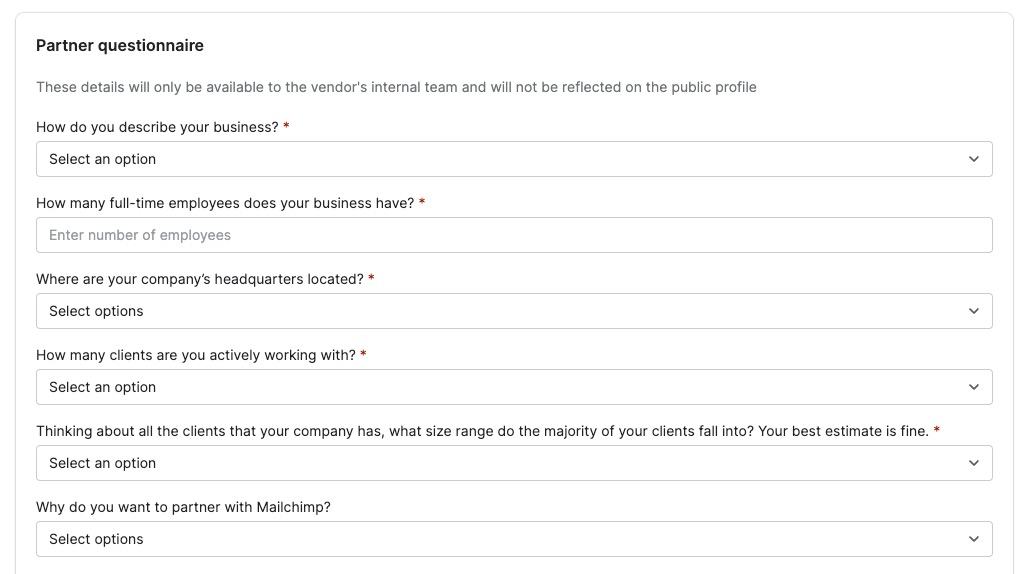 Questionnaire de partenaire Mailchimp & Co