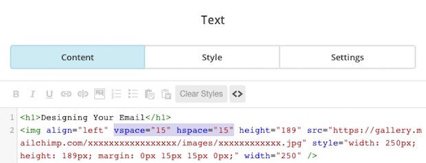 Attribute vspace und hspace in deinen Code einfügen