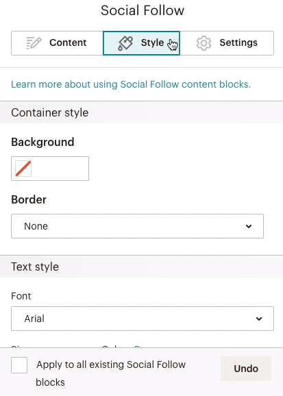 Social-Follow-Block – Tab „Style“ (Stil)