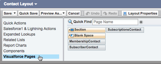 Cursor clicks visualforce option.