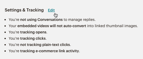 fai clic su “edit” (modifica nella sezione “settings and tracking” (impostazioni e tracciamento”