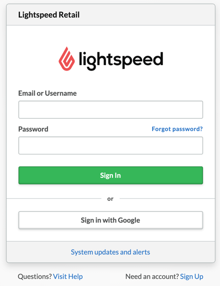 Login de PDV da Lightspeed Retail