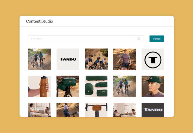 Mailchimp’s Content Studio with an assortment of files including product images and logos.