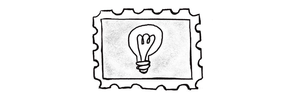 Illustration of a lightbulb inside of a stamp