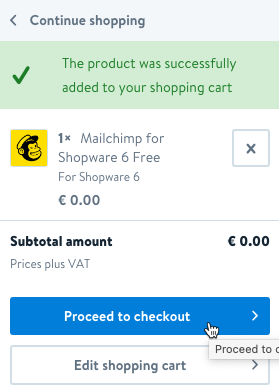 Curseur cliquant sur proceed to checkout (procéder au paiement shopware 6