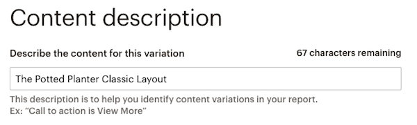 Screen of Content description step, with Potted Planter Classic to describe the content.