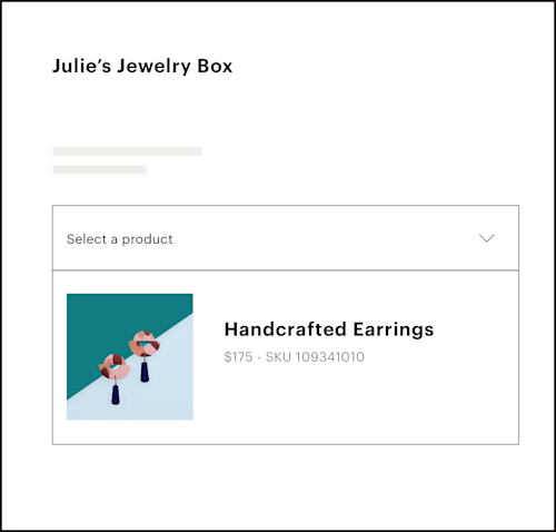 Image of a dropdown for selecting products in Julie's Jewelry Box landing page