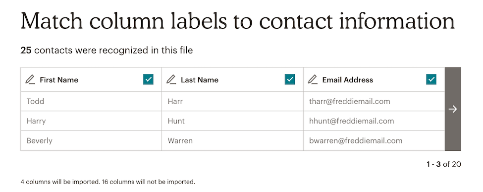 File Upload - Match Column Table