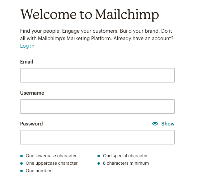 Registrierung bei Mailchimp