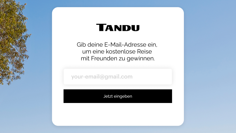 Beispiel einer E-Commerce-Landingpage mit einem Registrierungsformular zum Erfassen der E-Mail-Adressen von Besuchern.