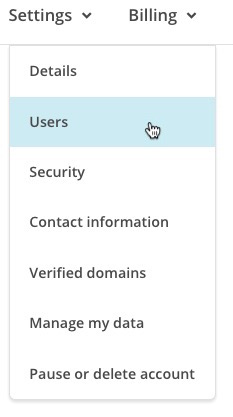 Menu suspenso de configurações com o cursor em detalhes do Usuário.