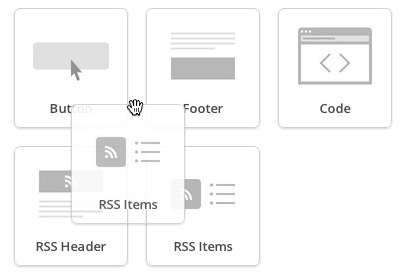 Auf RSS-Elemente klicken und in Kampagnen-Layout ziehen