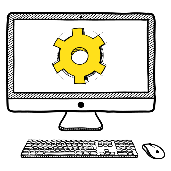 desktop with a gear turning