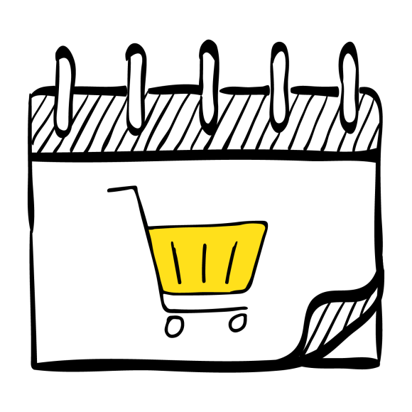 Graphic of a shopping cart on a calendar