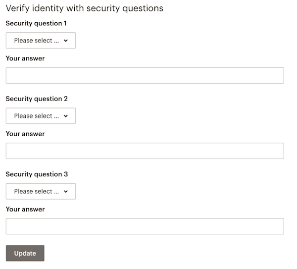 Security questions fields