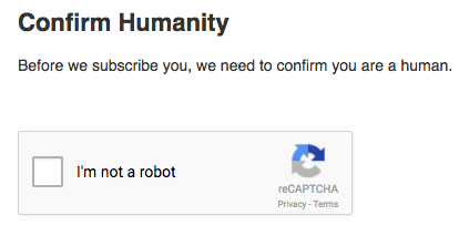 Screenshot of the checkbox recaptcha subscribers will see on signup forms.