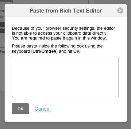 Ansicht „Paste from rich text“ (Aus Rich-Text-Editor einfügen)