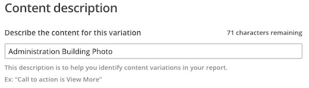 Screen of Content description step, with Administration Building Photo to describe the content.