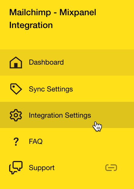 Mixpanel Menu Integration Settings (Paramètres d’intégration du menu de Mixpanel)