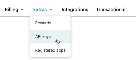 Curseur cliquant sur - Menu déroulant Extras - API Keys (Clés API)