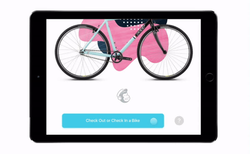An iPad displaying the Mailchimp Bike Share App