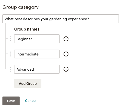 Formulaire d'options de groupe