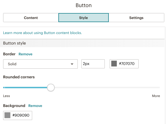 Set preferences for Style for Button content block