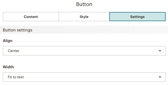 Einstellungen für den Inhaltsblock „Settings for Button“ (Einstellungen für Schaltfläche) festlegen