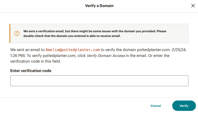 verify domain modal