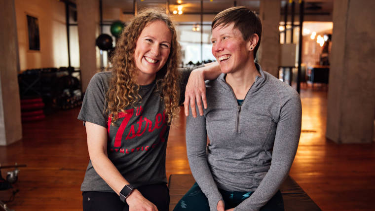 A photograph of 17th Street Athletic Club co-founders and fitness coaches Shannon Boughn and Marissa Axell
