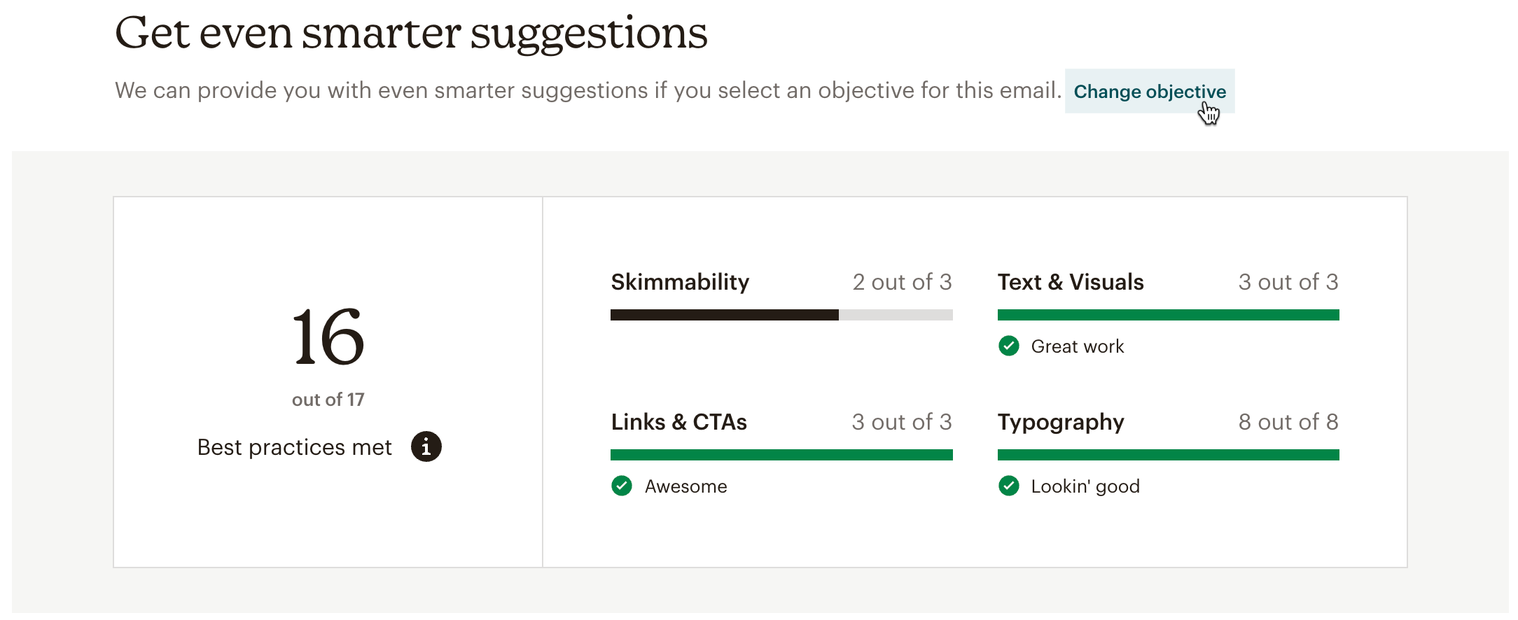 content optimizer cursor over change objective