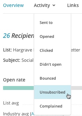 Choisissez Unsubscribed (Désabonné) dans l'activité Subscriber (Abonné)