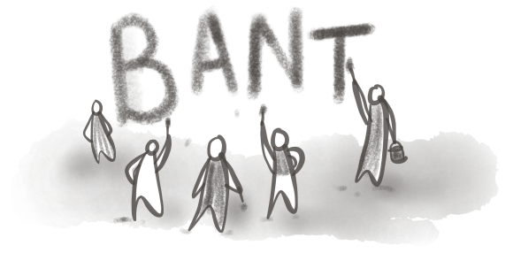 People spray painting the word ‘bant’