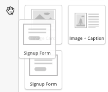 Cursor shown inserting a signup form block.