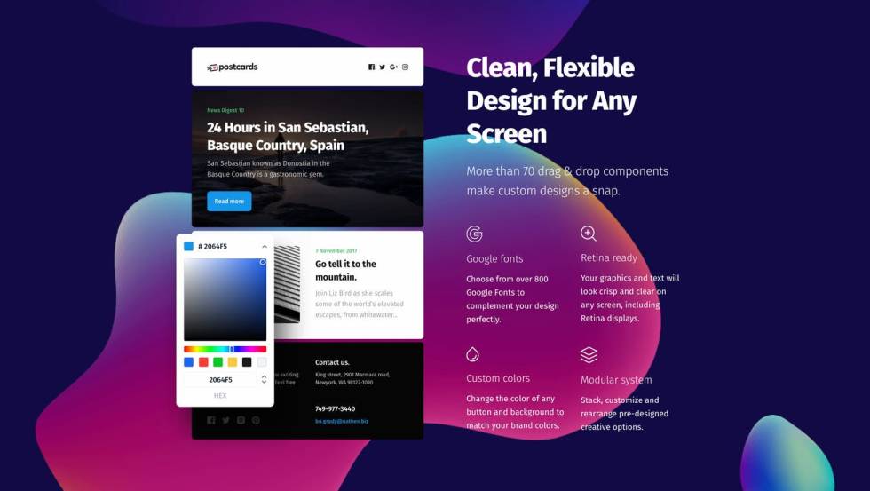 Image of a website that says "Clean, Flexible design for any screen"
