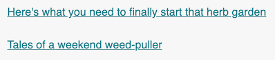 A screenshot showing text links pulled from the titles of two blog posts