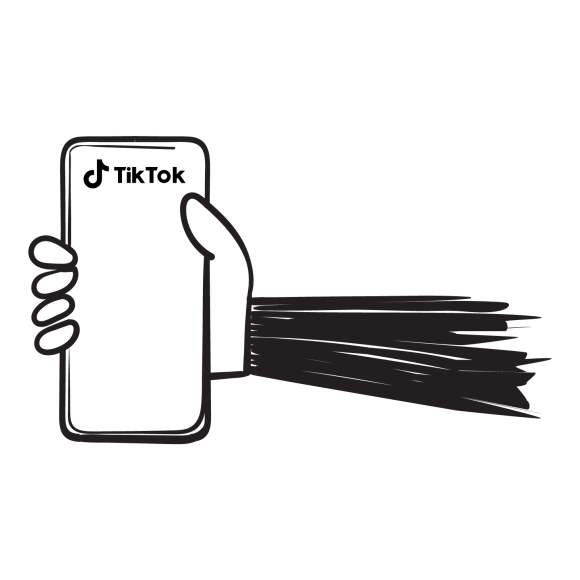 Graphic of a hand holding a phone with TikTok on it