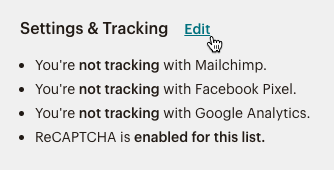 Cliquez sur Edit (Modifier) dans la section Settings & Tracking (Paramètres et suivi).