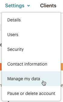 Curseur cliquant sur - Manage my data (Gérer mes données) - Account Settings (Paramètres du compte)