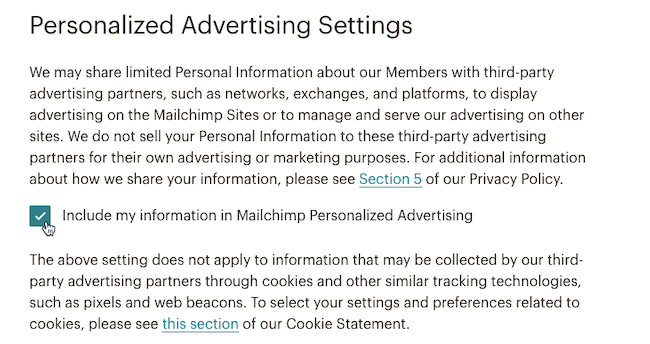 Personalized Advertising Settings (Einstellungen für personalisierte Werbung)