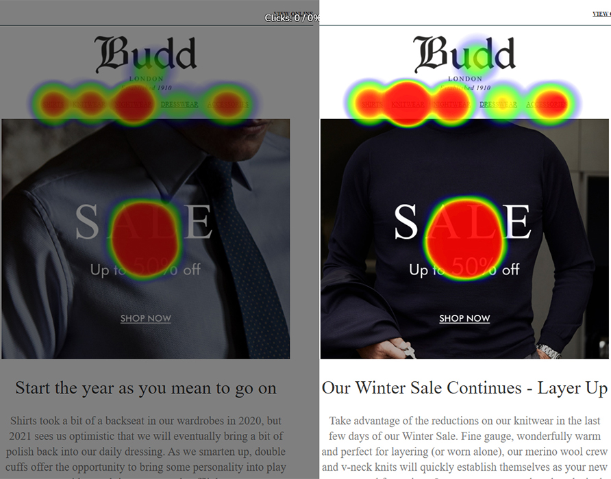 Image 2 - Intégration Email Heatmaps - Exemple d'outil de comparaison sur Budd