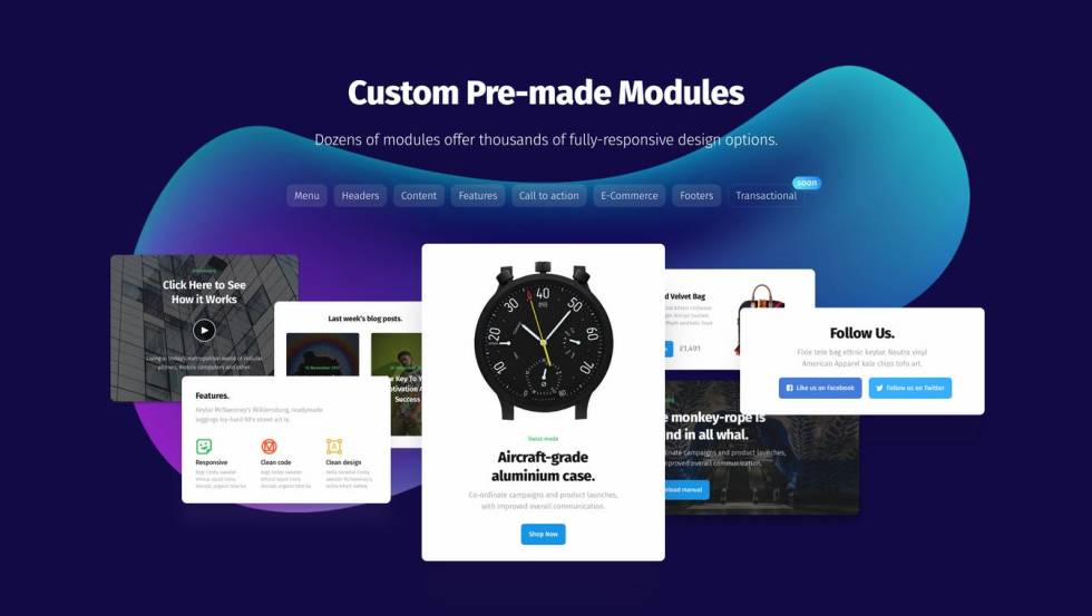 Image of different websites with headline "Custom Pre-made Modules" 