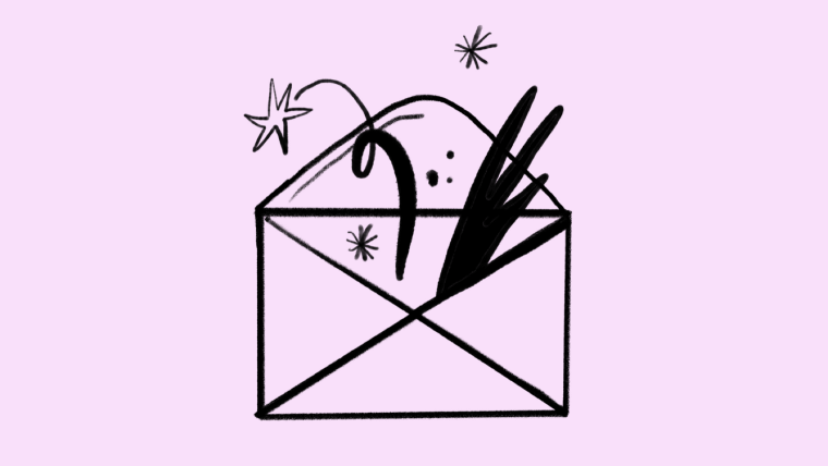 An envelope opening with fireworks