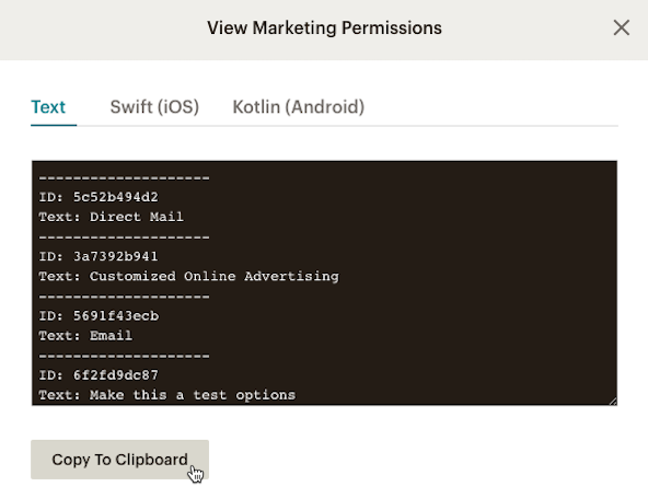 Clic del cursore - Copia negli Appunti - Autorizzazioni marketing SDK