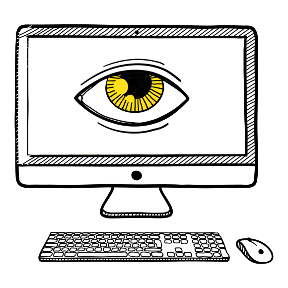 computer with an eye on the screen