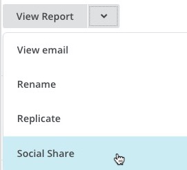 The dropdown menu showing the social share option on the campaigns page.